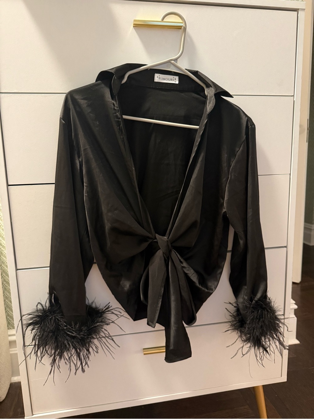 Black Silk & Feathers Blouse - Picture 5 of 6